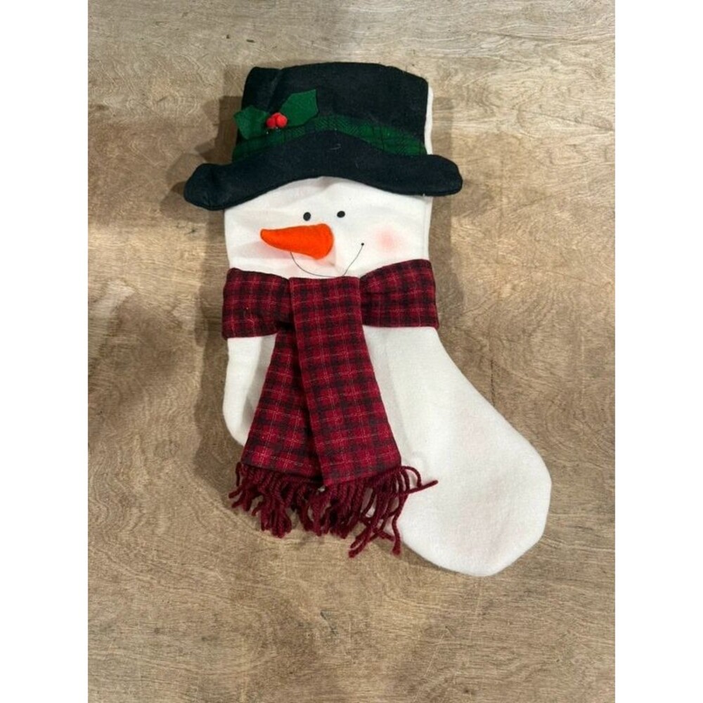 Plush Snowman Christmas Stocking Top Hat Scarf